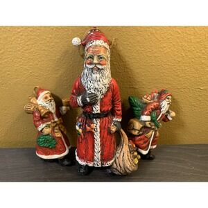 Vintage Old World Santa Ornaments Set Of 3 Folk Art Santa Holiday Decor